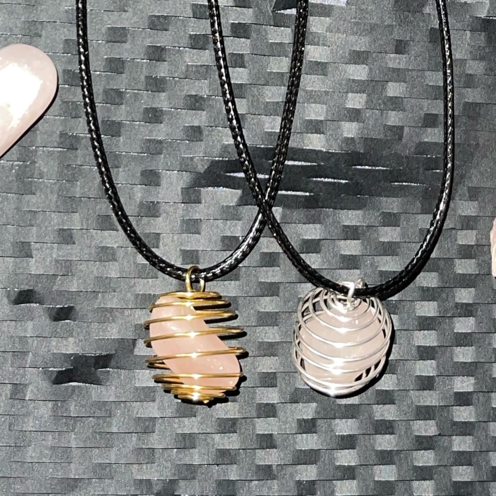 Rose Quartz Cage Pendant Necklace - Picture 2 of 2